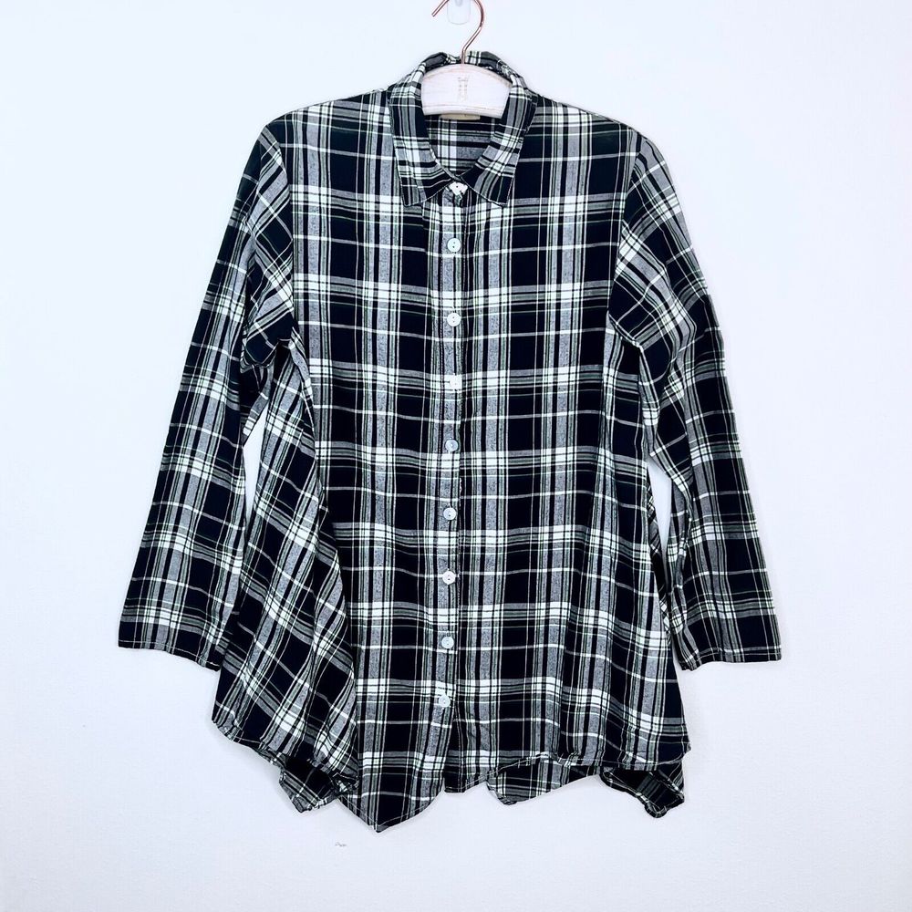 Tulip Brand Plaid Oversized Button up Tunic Top Flared Trapeze Lagenlook Small